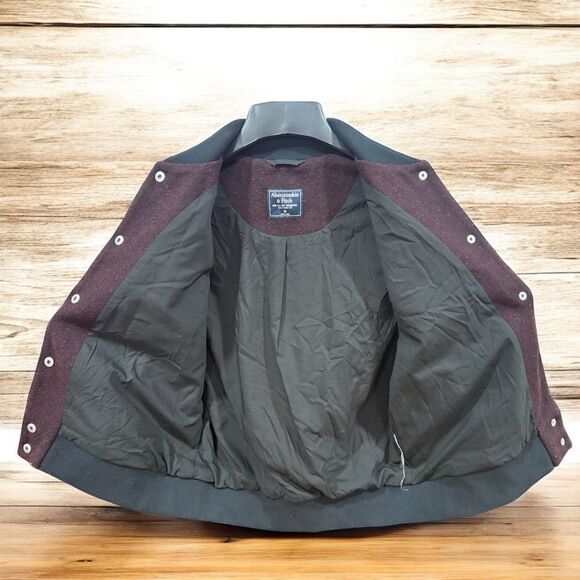 Y2K Abercrombie & Fitch Varsity Jacket Men’s Size Medium Burgundy Black Wool - Picture 4 of 5